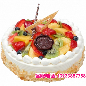圆形水果蛋糕，时令水果装饰，点缀巧克力