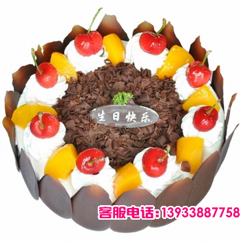 圆形水果蛋糕，时令水果装饰，巧克力围边 