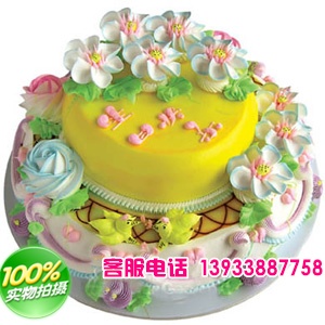 圆形双层鲜奶水果蛋糕，鲜奶油裱玫瑰花。注意以下价格均为尺寸：12寸+8寸的价格。